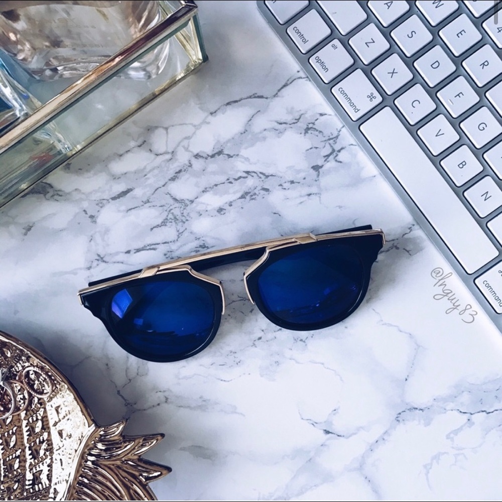 Blue and Gold Clubmaster Sunglasses